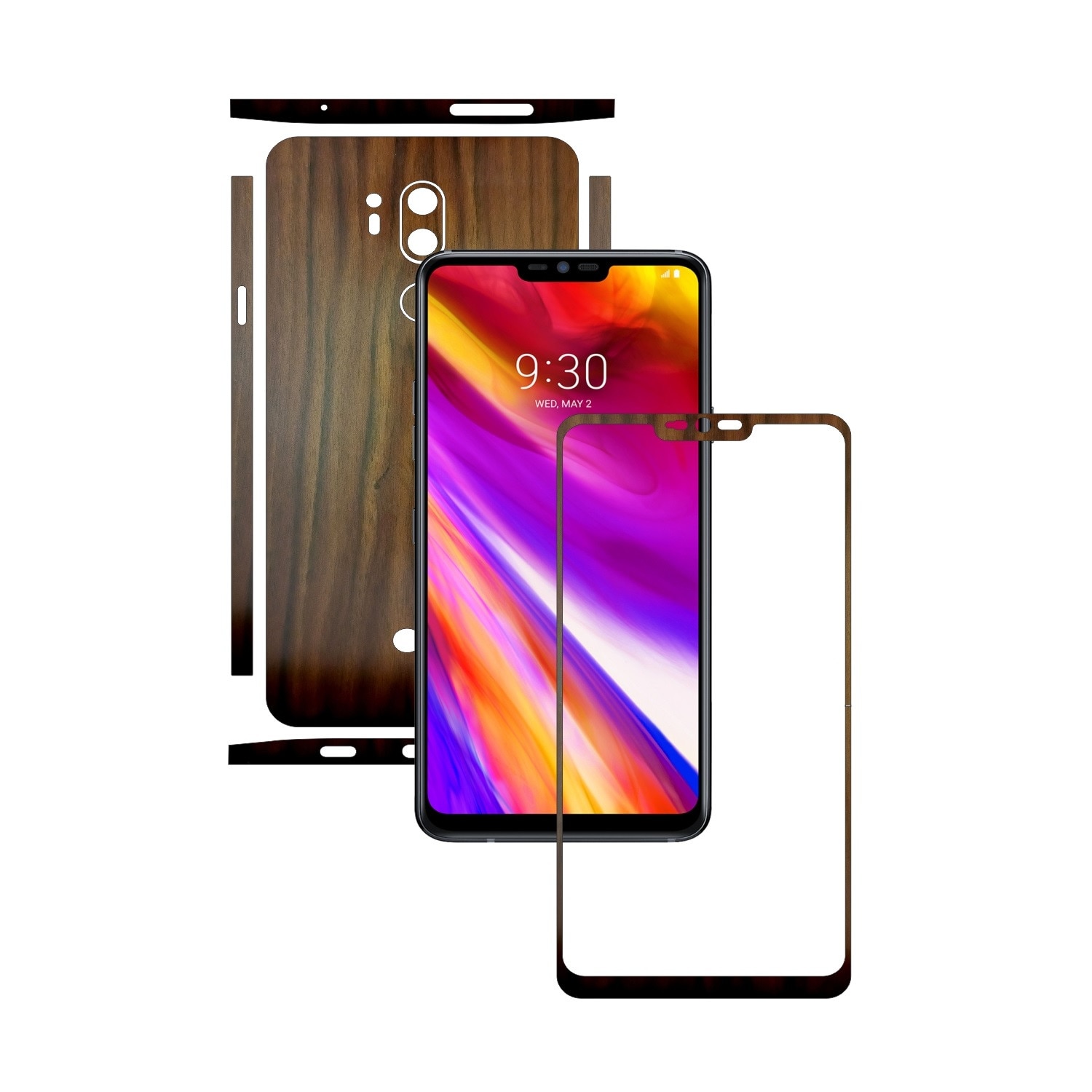Folie de protectie Carbon Skinz, Husa de tip Skin Adeziv pentru Carcasa, Lemn Nuc Inchis dedicata LG G7 ThinQ