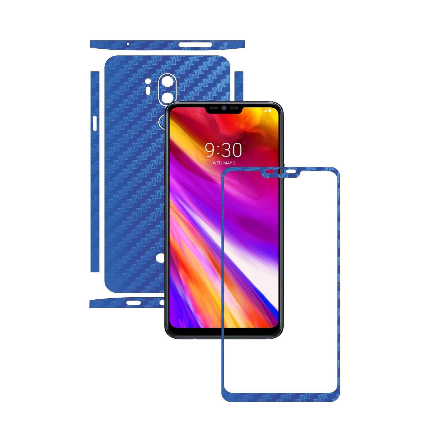 Folie de protectie Carbon Skinz, Husa de tip Skin Adeziv pentru Carcasa, Carbon Albastru dedicata LG G7 ThinQ