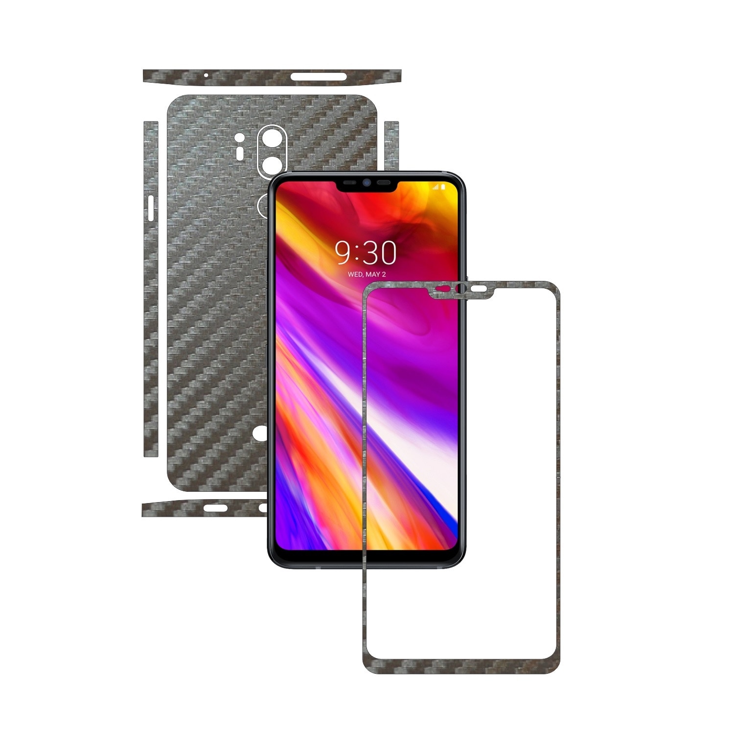 Folie de protectie Carbon Skinz, Husa de tip Skin Adeziv pentru Carcasa, Carbon Gri Argintiu dedicata LG G7 ThinQ