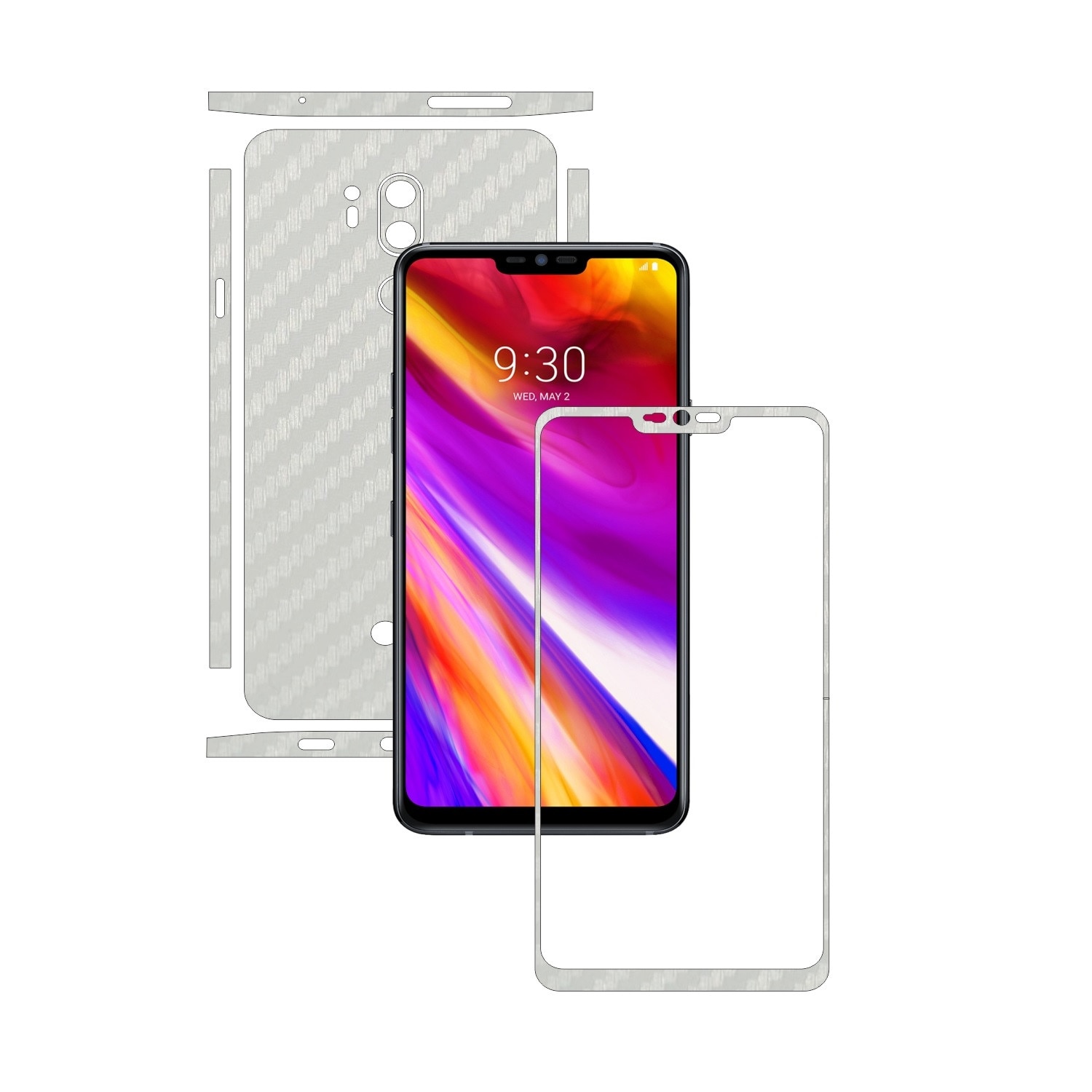 Folie de protectie Carbon Skinz, Husa de tip Skin Adeziv pentru Carcasa, Carbon Alb dedicata LG G7 ThinQ