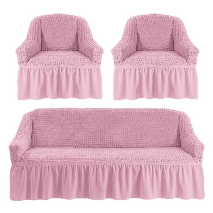 Set huse pentru canapele 3 locuri si 2 fotolii, roz, elastica