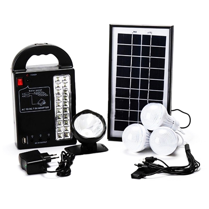 Kit solar Gdplus GD8215, lanterna frontala, USB, 3 becuri