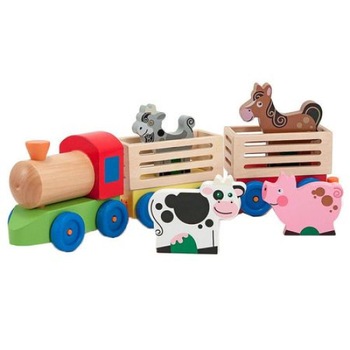 Trenulet Zola® din lemn cu 4 animale si 2 vagoane Trenulet Zola® din lemn cu 4 animale si 2 vagoane