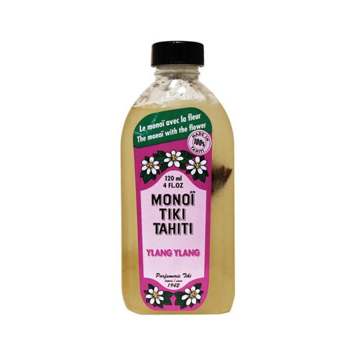 Ulei natural Monoi TIKI Tahiti Ylang Ylang, un amestec de ulei de nuca de cocos pur si esenta delicata de Ylang Ylang, catifeleaza, hidrateaza, 120 ml