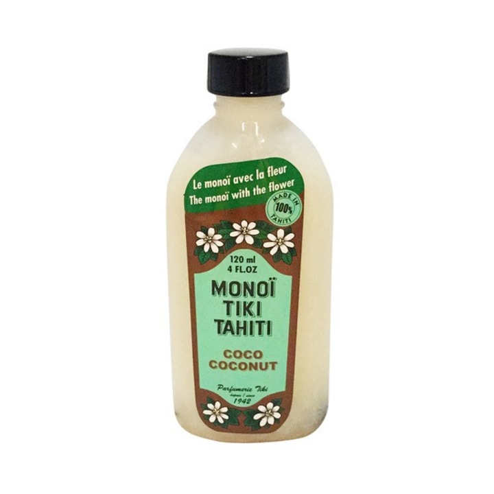 Ulei natural Monoi TIKI Tahiti Coco Coconut, un amestec de ulei de nuca de cocos pur, Tahitian Gardenia, catifeleaza, hidrateaza, 120 ml