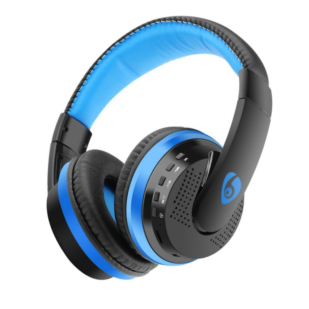 Casti audio albastru-negru stereo wireless, bluetooth, ovleng MX666, handsfree, slot card SD, radio