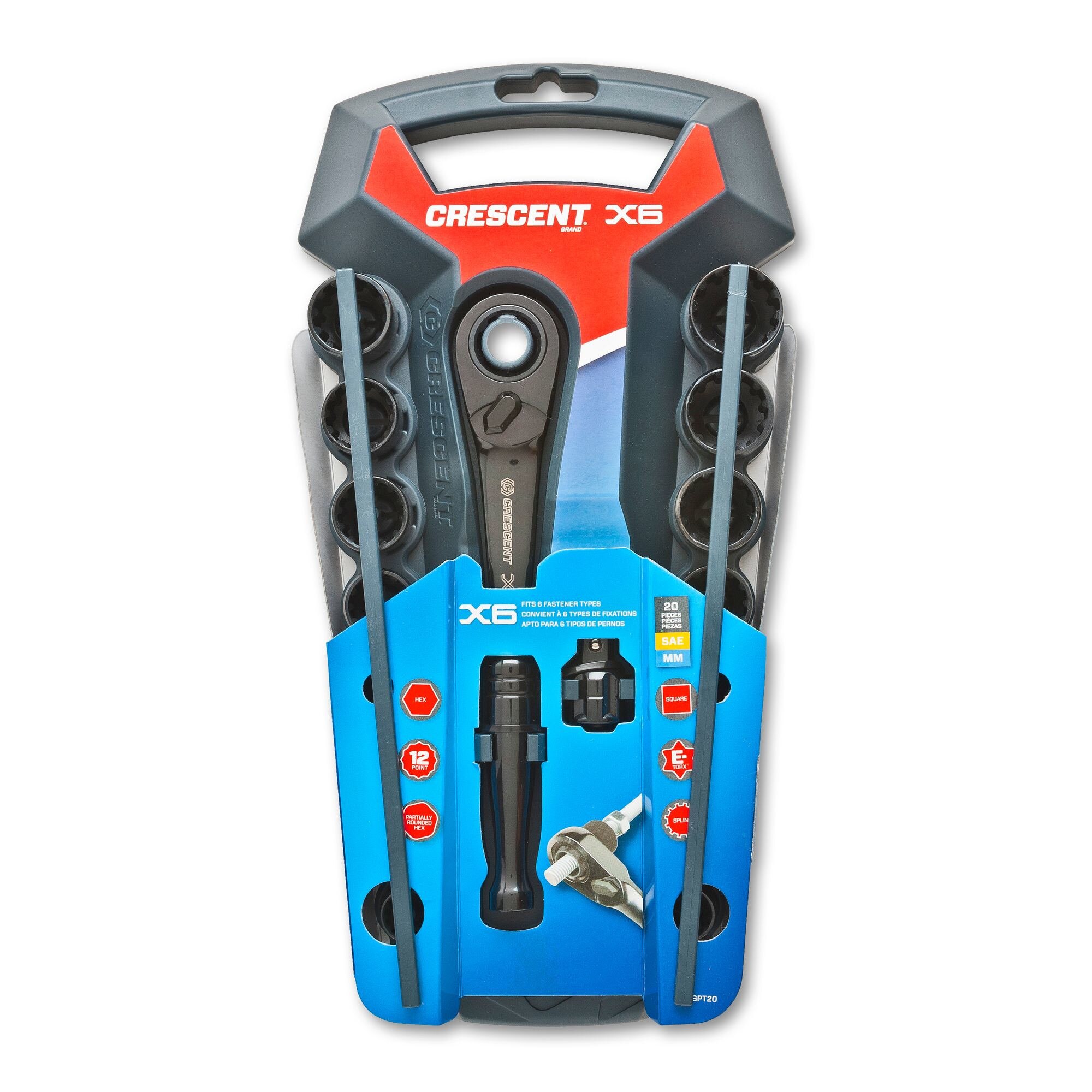 Set capete chei tubulare 3/8'' cu antrenor cu clichet, Crescent, 20 piese