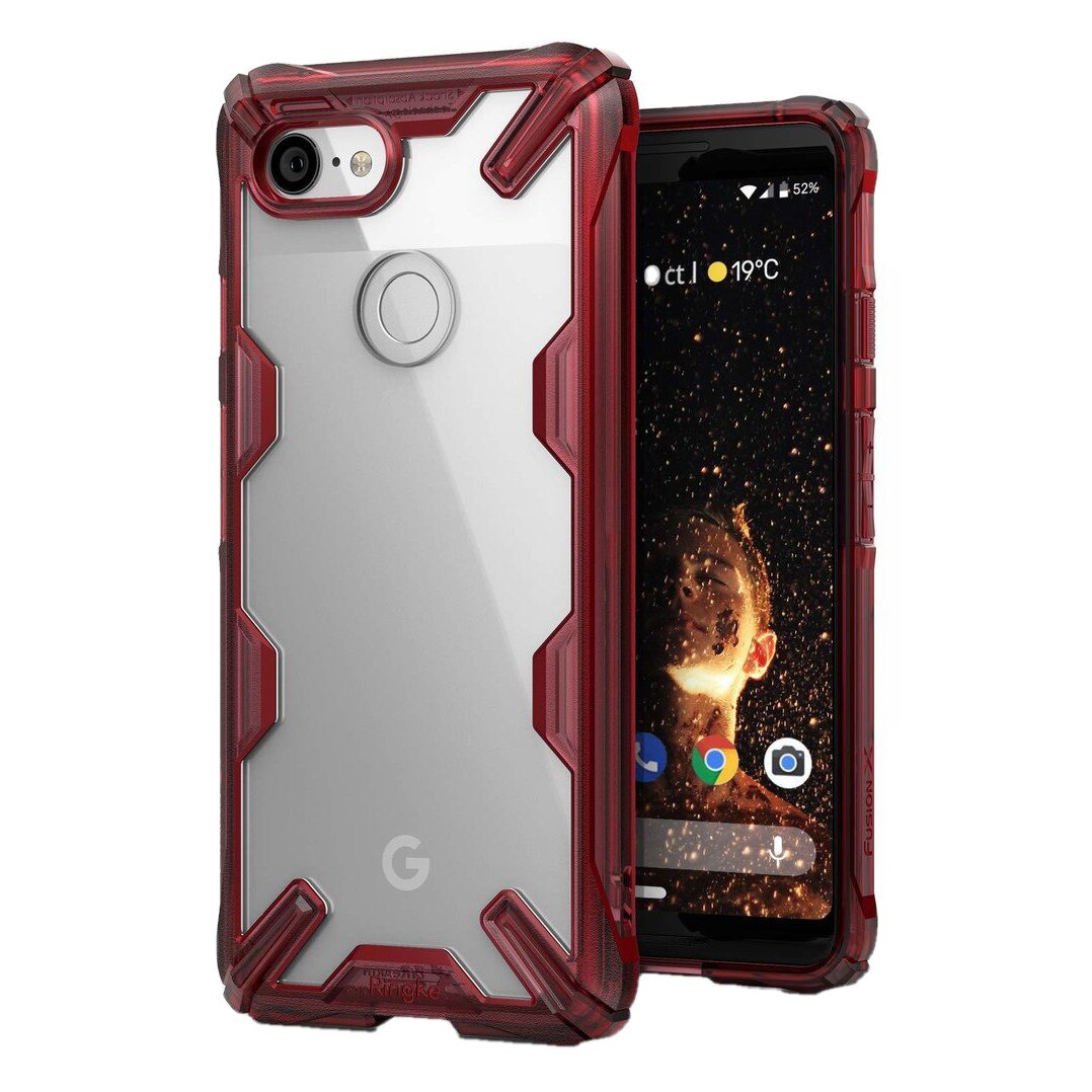 Husa Google Pixel 3 Ringke FUSION X Transparent/Rosu