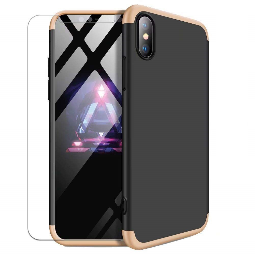 Husa iPhone Xs Max GKK 360 + folie protectie display Negru/Auriu