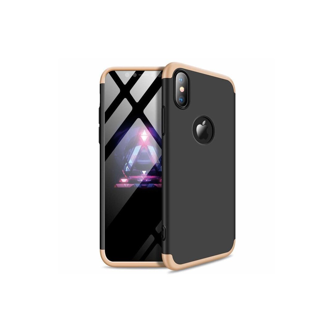 Husa iPhone Xs Max GKK 360 Logo Cut + folie protectie display Negru/Auriu