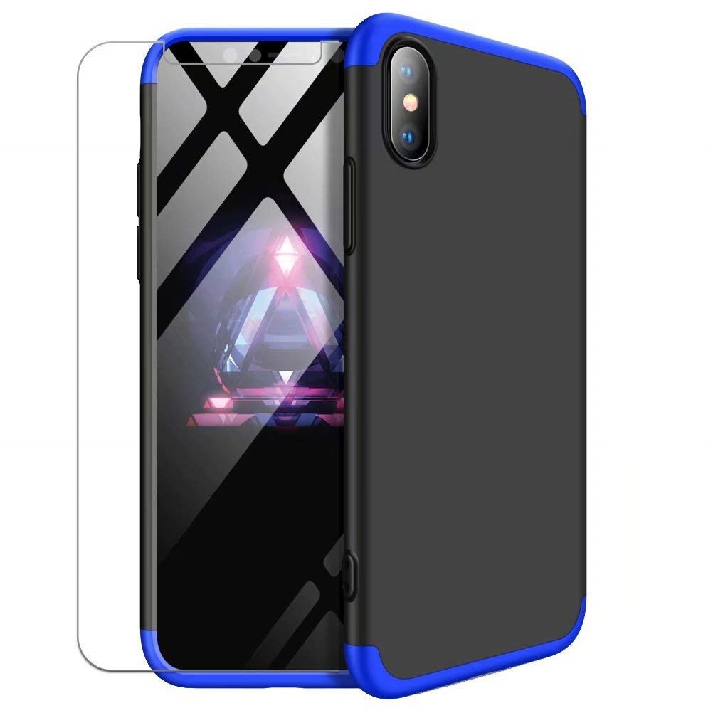 Husa iPhone Xs Max GKK 360 + folie protectie display Negru/Albastru