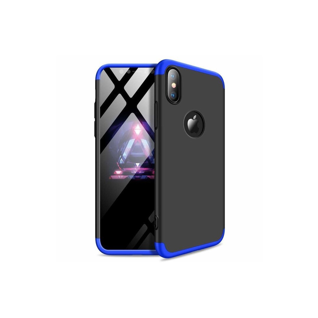 Husa iPhone Xs Max GKK 360 Logo Cut + folie protectie display Negru/Albastru