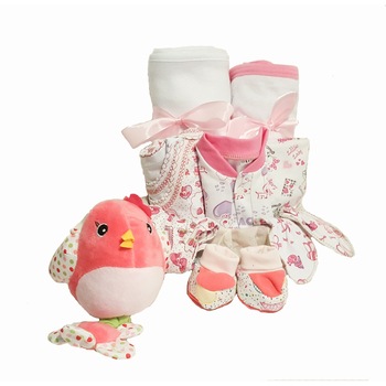 Cos cadou Handmde Minis Boutique, pasare roz,, 0-3 luni Cos cadou Handmde Minis Boutique, pasare roz,, 0-3 luni