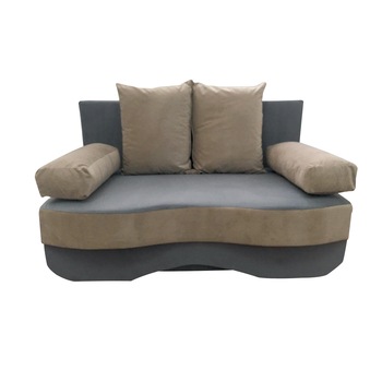 Canapea extensibila Junior, MobAmbient, Gri, material textil, extensie din plasa de arcuri tip relaxa, cu lada de depozitare, 2 perne si 2 cotiere incluse, 144 x 190 cm Canapea extensibila Junior, MobAmbient, Gri, material textil, extensie din plasa de arcuri tip relaxa, cu lada de depozitare, 2 perne si 2 cotiere incluse, 144 x 190 cm