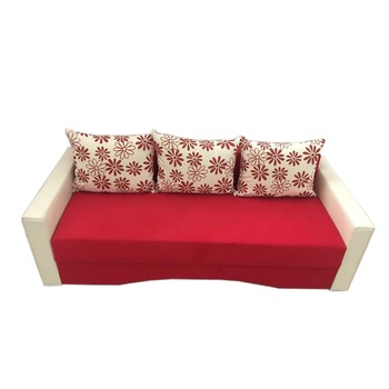 Canapea extensibila Eco, MobAmbient, Rosu/ Crem, material textil si imitatie de piele, extensie din plasa de arcuri tip relaxa, cu lada de depozitare, 3 perne mari incluse, 220x140 cm Canapea extensibila Eco, MobAmbient, Rosu/ Crem, material textil si imitatie de piele, extensie din plasa de arcuri tip relaxa, cu lada de depozitare, 3 perne mari incluse, 220x140 cm