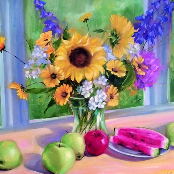 Tablou Forex, Pepene mere si flori , 50x50 cm Tablou Forex, Pepene mere si flori , 50x50 cm