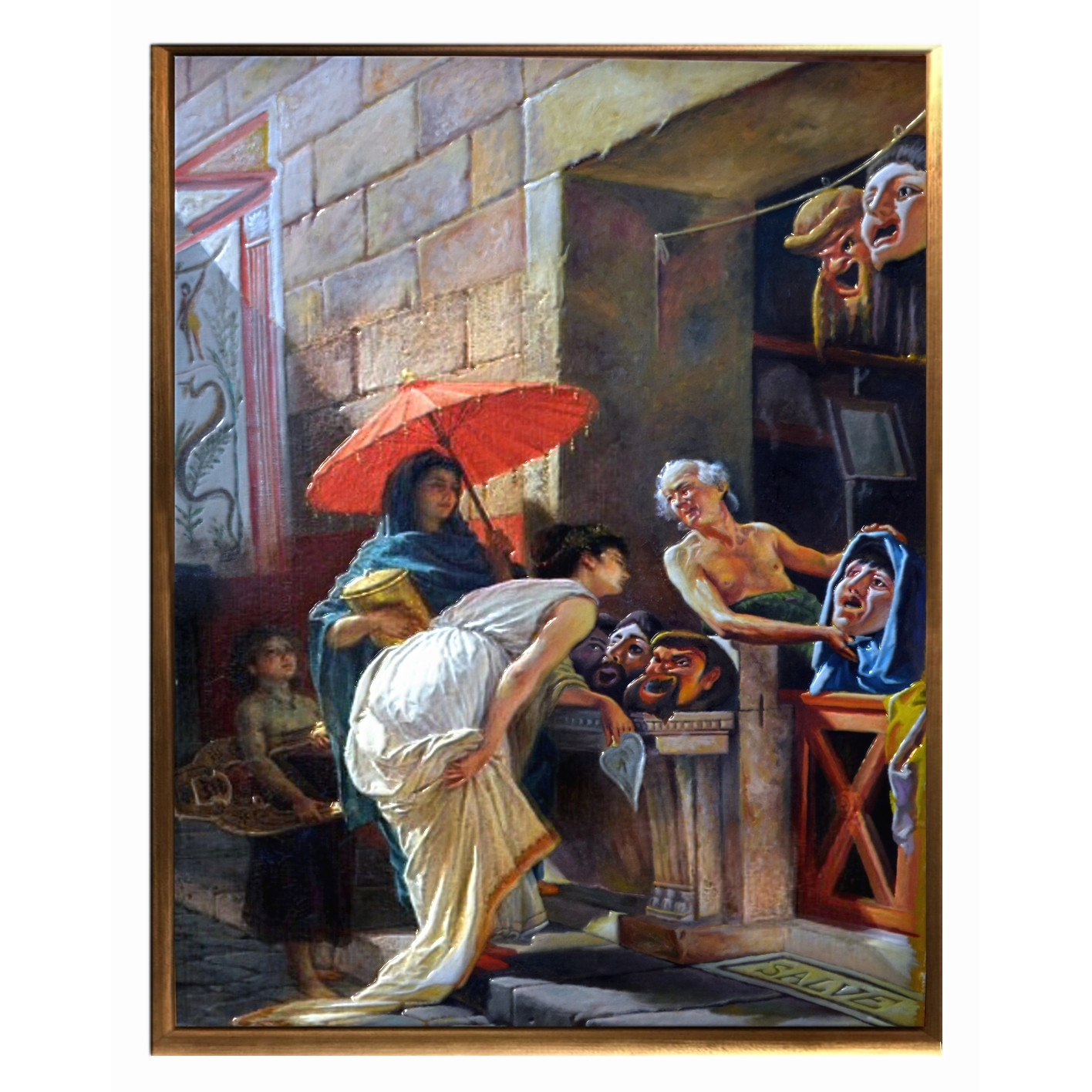 Tablou pictat manual Vanzatorul de masti 89x128cm