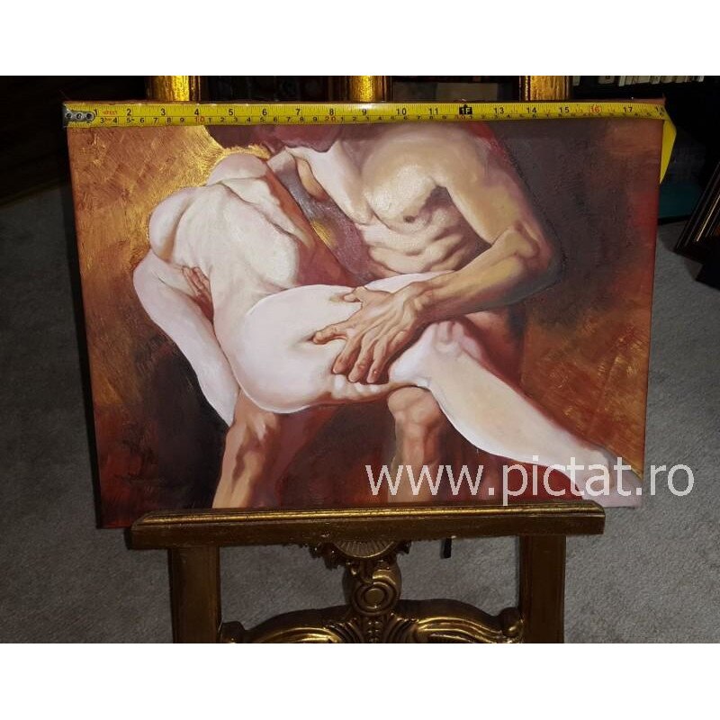 Tablou cu pictura texturata, Culori calde , tablou original, pictura semnata si datata Pictura in ulei pe panza, 46x34 cm