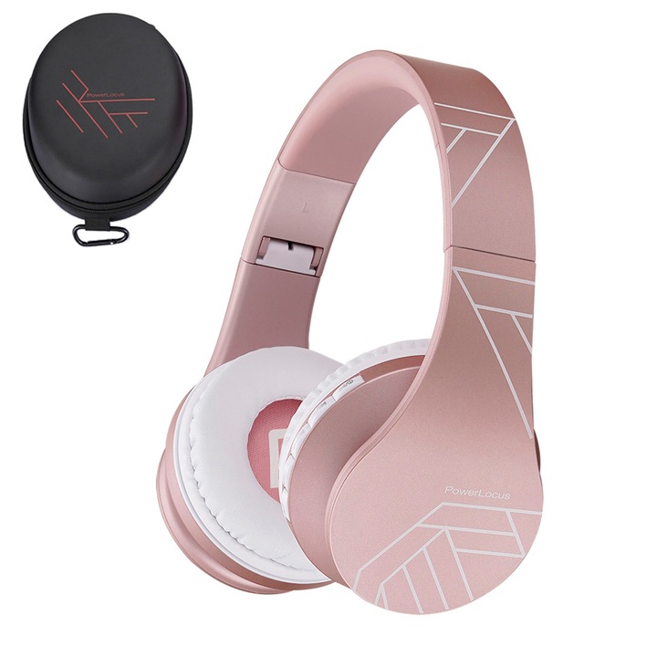 Bluetooth Слушалки PowerLocus Over-Ear Сгъваеми стерео Слушалки, с Micro SD/TF слот, FM и Микрофон - Розово Злато (PL Collection)
