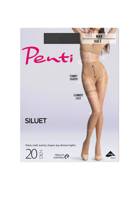 SILUET Стягащи чорапогащи с цял ефект, 20 DEN, PENTI, Бял/Черен