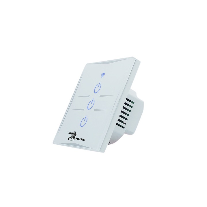 Intrerupator smart WiFi Zonure BZKS603W led, touch panel, din sticla securizata 10A 1800W