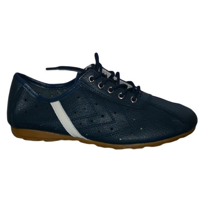 Pantofi sport, din piele naturala cu perforatii, D&J Exclusive, Albastru marin
