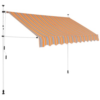 Copertina retractabila manual, vidaXL, Tesatura, Galben si albastru, 250 cm Copertina retractabila manual, vidaXL, Tesatura, Galben si albastru, 250 cm