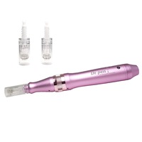 Aparat masaj facial dermapen, pentru regenerarea pielii, 2 capete cu 12 ace din titan
