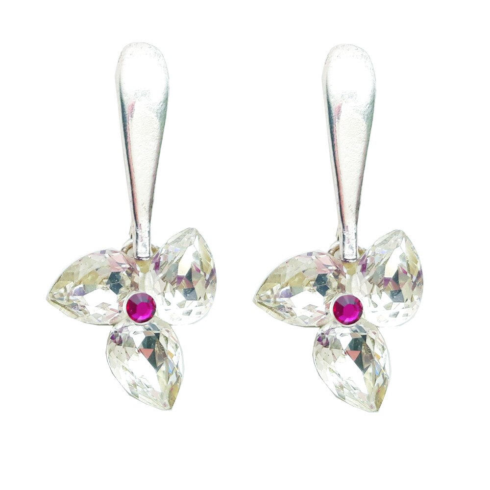 Cercei cu surub, lungi cu cristale si argint 925, culoare alb cristal