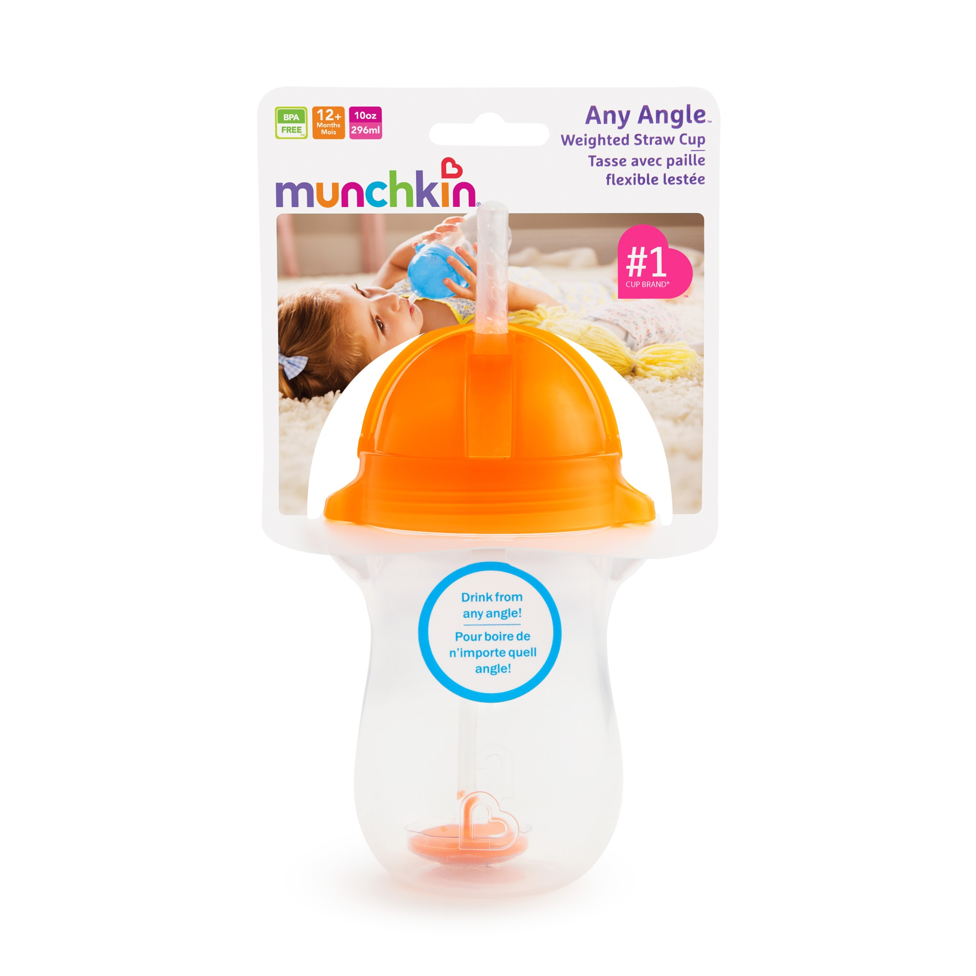 Cana cu pai Munchkin Tip & Sip Any Angle 284 ml, 12L+, Portocaliu - eMAG.ro