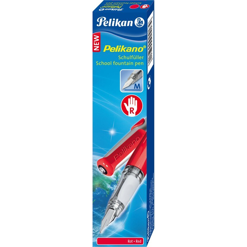 Stilou Pelikano, penita F, cu grip pentru dreptaci, rosu, model 2015, cutie de carton