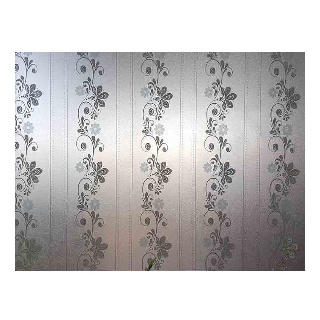 Folie decorativa pentru geam autoadeziva floral gri si albastru, 5 m x 0.9 m