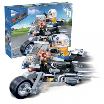 Set constructie 140 piese si 1 figurina, Motocicleta politie, BanBao Set constructie 140 piese si 1 figurina, Motocicleta politie, BanBao