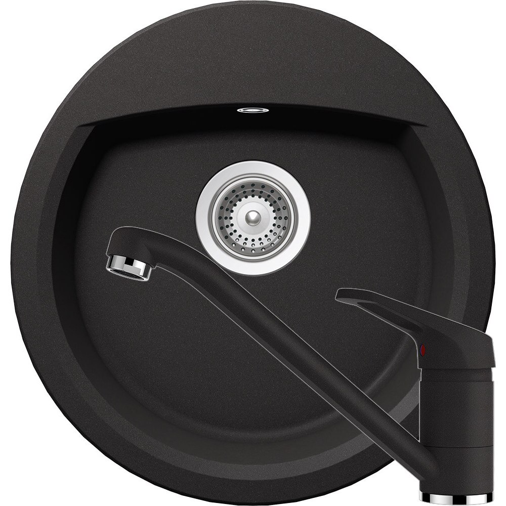 Kit chiuveta Schock Manhattan R-100 470 x 490 mm si baterie Schock Cosmo Nero Cristalite