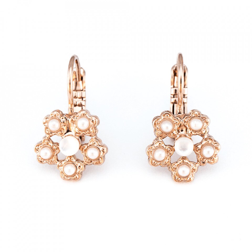 Cercei placati cu Aur roz de 24K, Cristale Swarovski si Pietre semipretioase, Seashell by Roxannes - Mariana Jewellery, Alb 1502/1-M1201RG6