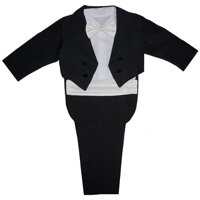 Costum frac pentru baieti, 5 piese, Little Angel, 12 luni, alb-negru