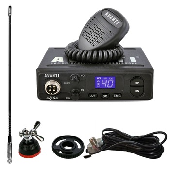 Pachet statie CB AVANTI ALPHA *PRO-version* + Antena Radio SIRIO T3/27 + Adaptor SIRIO Mag-DV + Suport prindere fixa pe portbagaj Pachet statie CB AVANTI ALPHA *PRO-version* + Antena Radio SIRIO T3/27 + Adaptor SIRIO Mag-DV + Suport prindere fixa pe portbagaj