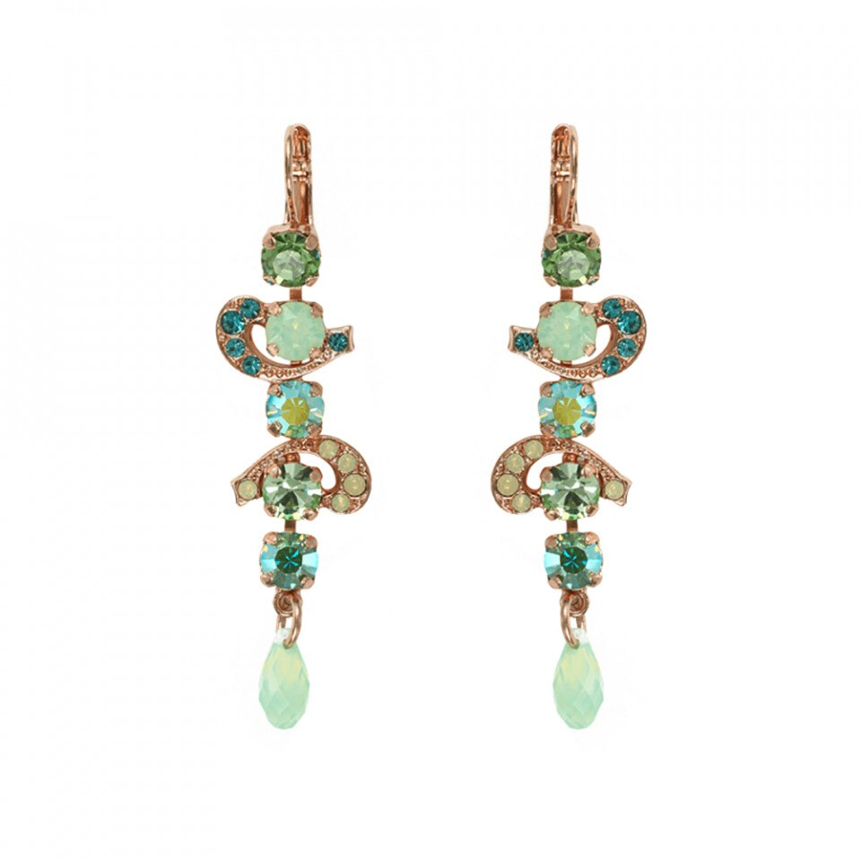 Cercei placati cu Aur roz de 24K, Cristale Swarovski, Classic Beauty by Roxannes - Mariana Jewellery, Verde 1236/1-1017rg6