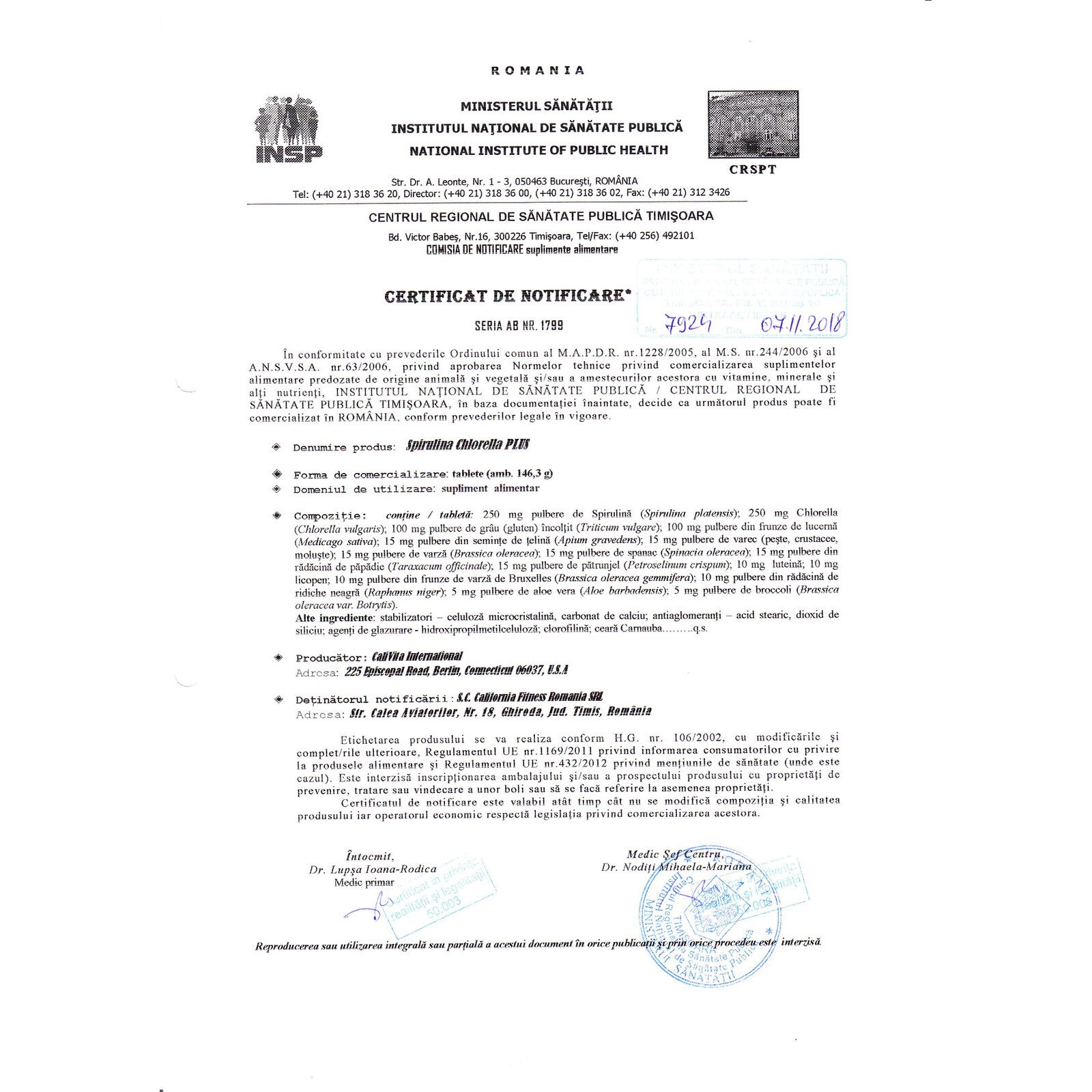 Spirulina Chlorella Plus 100tbl CaliVita eMAG.ro