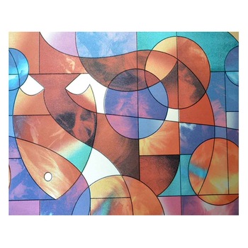 Folie decorativa pentru geam autoadeziva vitraliu geometric multicolor, 5 m x 0.9 m Folie decorativa pentru geam autoadeziva vitraliu geometric multicolor, 5 m x 0.9 m