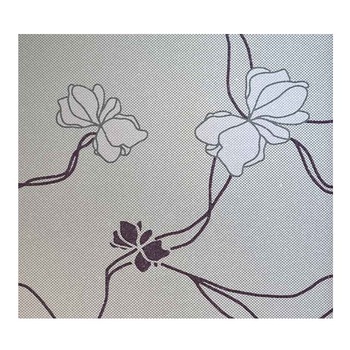 Folie decorativa pentru geam autoadeziva flori mov cu insertii argintii, 10 m x 0.9 m Folie decorativa pentru geam autoadeziva flori mov cu insertii argintii, 10 m x 0.9 m