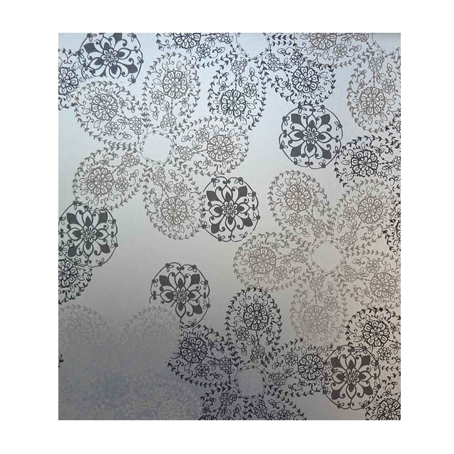 Folie decorativa pentru geam autoadeziva flori stilizate albe si negre, 5 m x 0.9 m