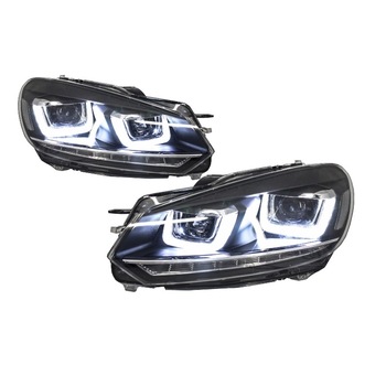 Set 2 Faruri LED compatibil cu VOLKSWAGEN VW Golf 6 VI (2008-up) Design 7 3D U Semnal Dinamic Set 2 Faruri LED compatibil cu VOLKSWAGEN VW Golf 6 VI (2008-up) Design 7 3D U Semnal Dinamic