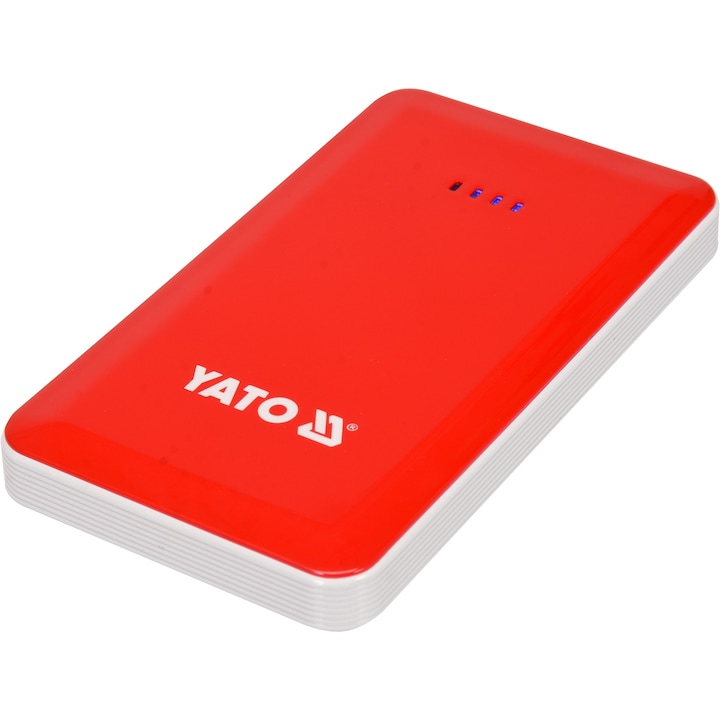 YATO külső akkumulátor, autó indításához / töltéséhez, Li-Po, 7500mAh, boost funkcióval, fehér / piros