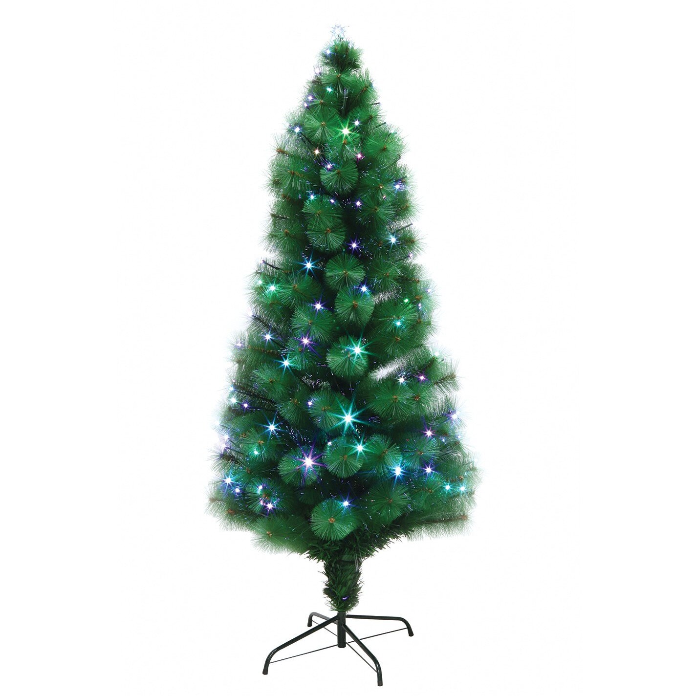 Brad de Craciun Verde Artificial cu fibra optica si stativ , Inaltime 250cm , Leduri Multicolore , 230 leduri RGB , usor de instalat si folosit pentru o ambienta de neuitat , Stativ incorporat , Steluta pentru varf Cadou