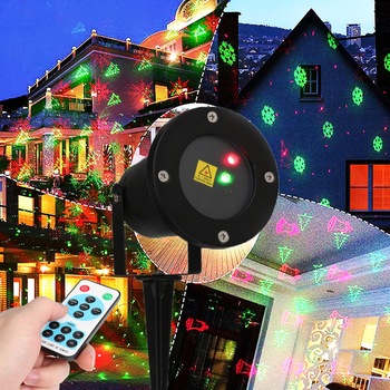Laser Pentru Craciun Cu Telecomanda, Proiector Exterior Metalic, Culoare Rosu + Verde Laser Pentru Craciun Cu Telecomanda, Proiector Exterior Metalic, Culoare Rosu + Verde