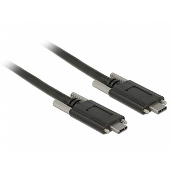 Cablu SuperSpeed USB 10 Gbps (USB 3.1 Gen 2) tip C cu suruburi pe laterale T-T 1m Negru, Delock 83720 Cablu SuperSpeed USB 10 Gbps (USB 3.1 Gen 2) tip C cu suruburi pe laterale T-T 1m Negru, Delock 83720