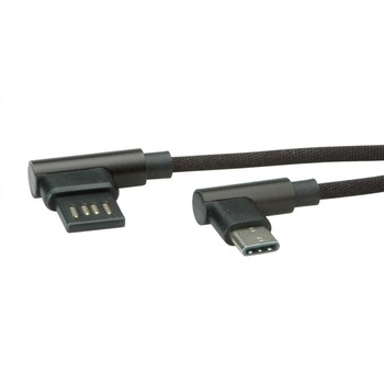 Cablu USB 2.0 tip C la USB tip A reversibil unghi 90 grade T-T 3m negru, Roline 11.02.9037 Cablu USB 2.0 tip C la USB tip A reversibil unghi 90 grade T-T 3m negru, Roline 11.02.9037