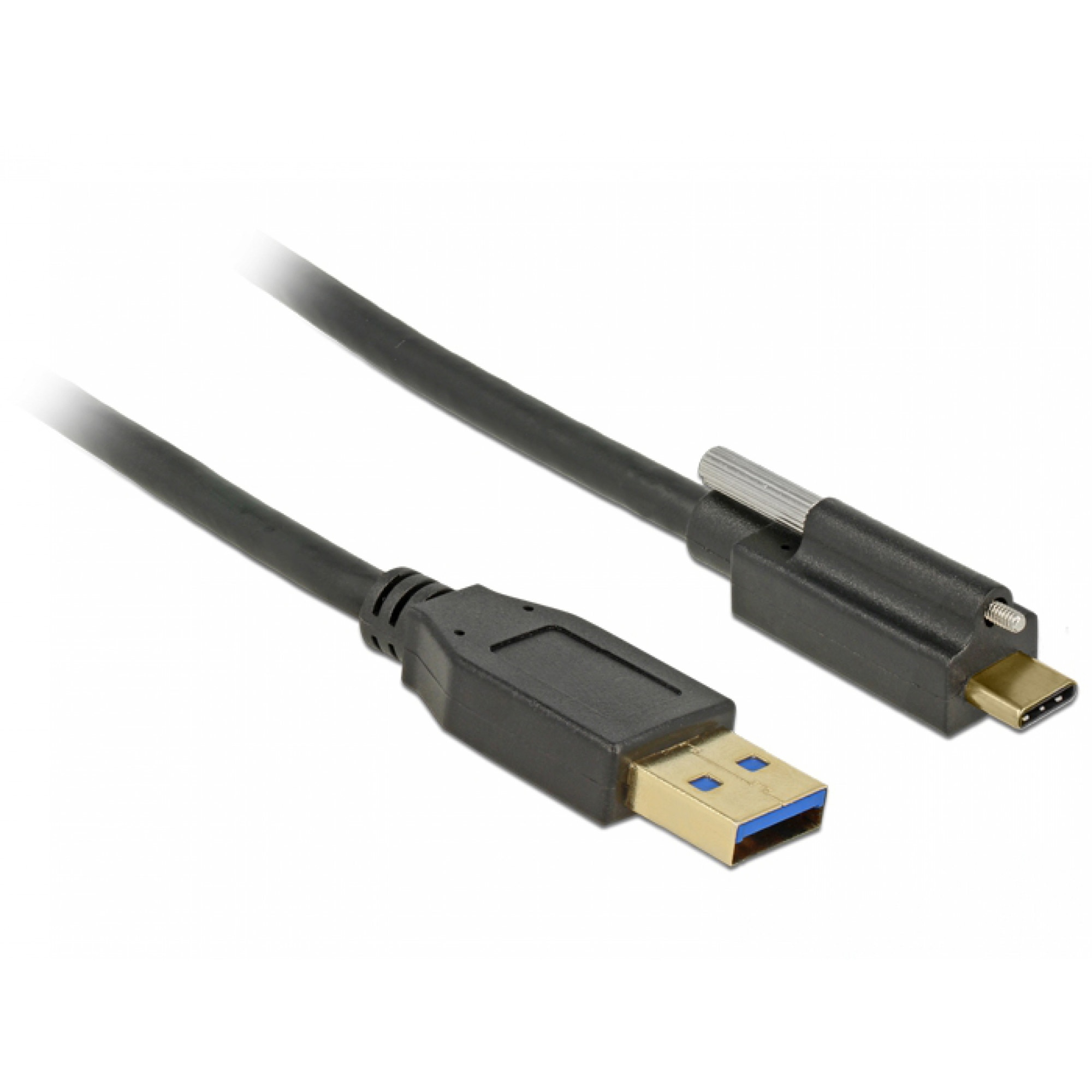 Cablu SuperSpeed USB 10 Gbps (USB 3.1 Gen 2) tip A la USB-C cu surub sus T-T 1m Negru, Delock 83717