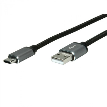 Cablu USB 2.0-A la tip C 0.8m T-T Gri, Roline 11.02.9027 Cablu USB 2.0-A la tip C 0.8m T-T Gri, Roline 11.02.9027